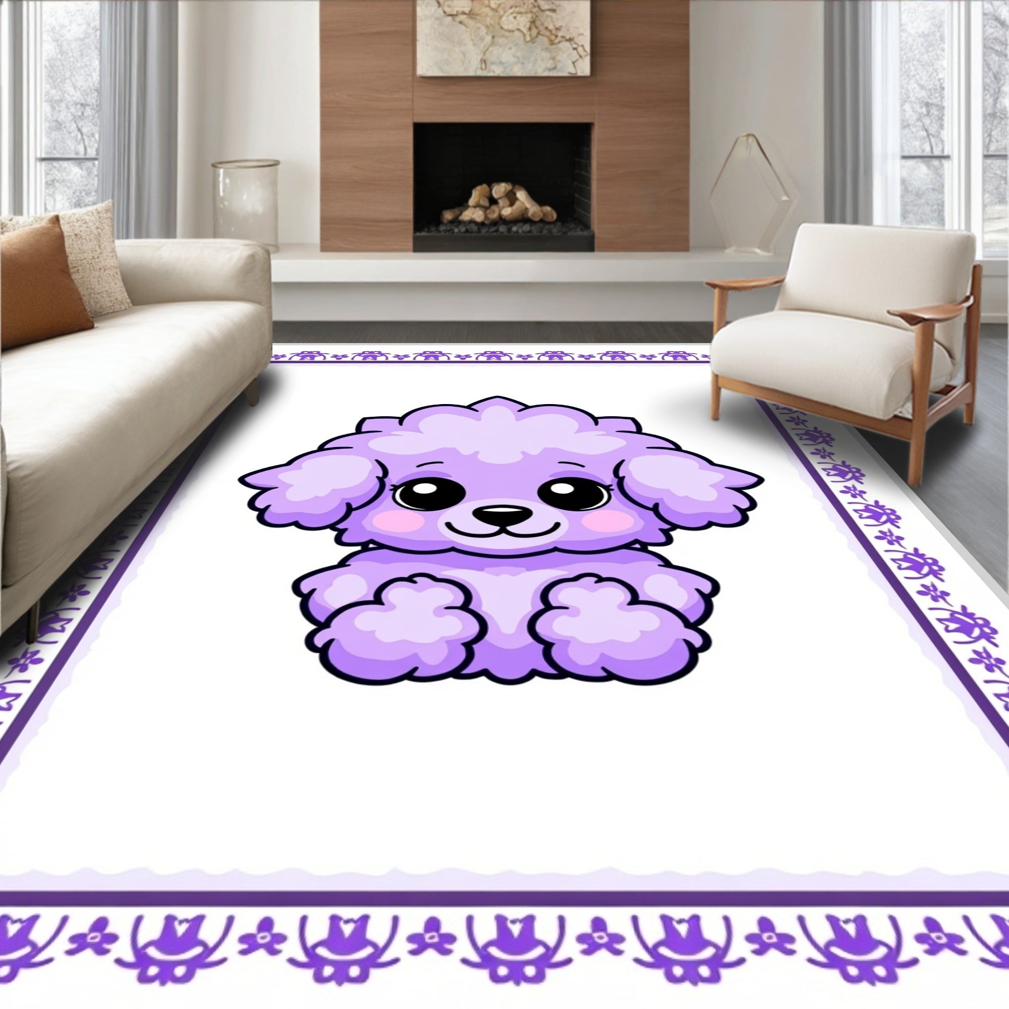 Lavender Poodle Kawaii Cartoon Rug