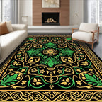 Ornate Emerald Gold Botanical Border Rug