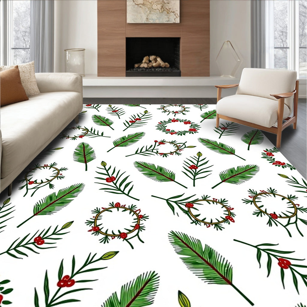 Green Berry Wreath And Leaf Spread Rug