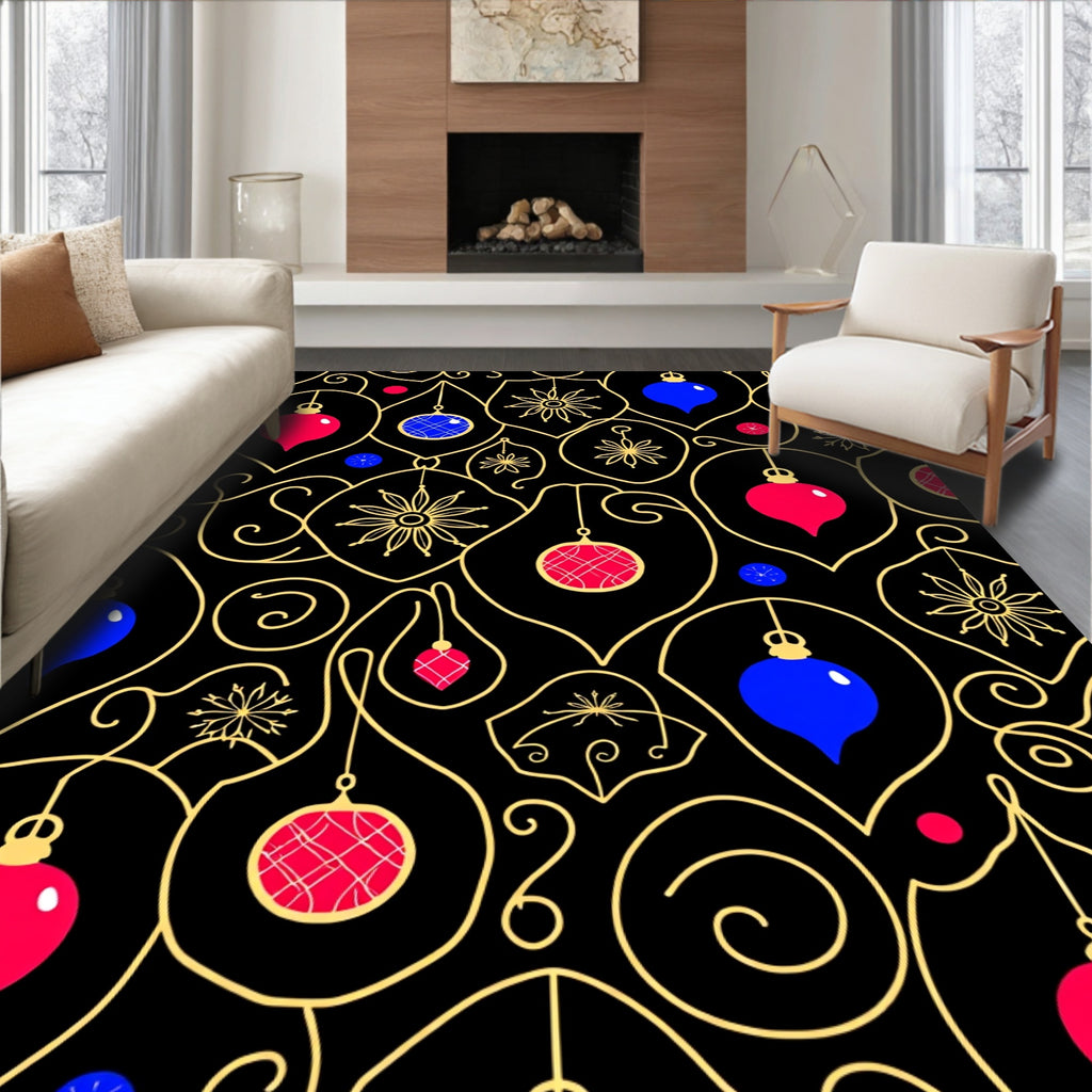 Crimson Blue Festive Ornament Swirl Rug