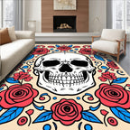 Crimson Floral Skull Accent Rug