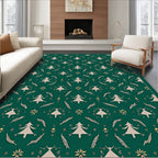Dark Green Cream Pine Tree Ensemble Rug