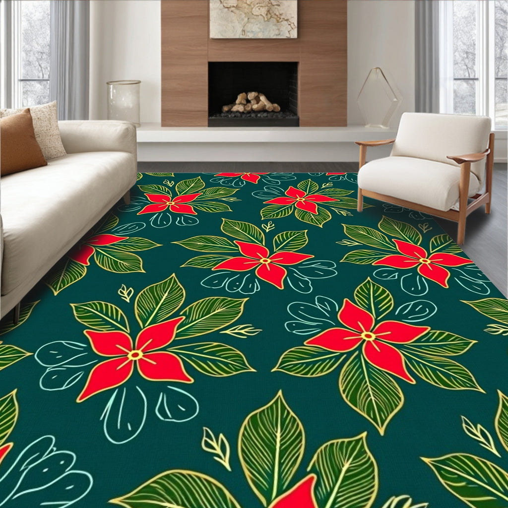Deep Teal Red Floral Garland Rug