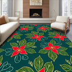 Deep Teal Red Floral Garland Rug