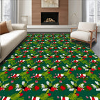 Emerald Green Red White Floral Garland Rug