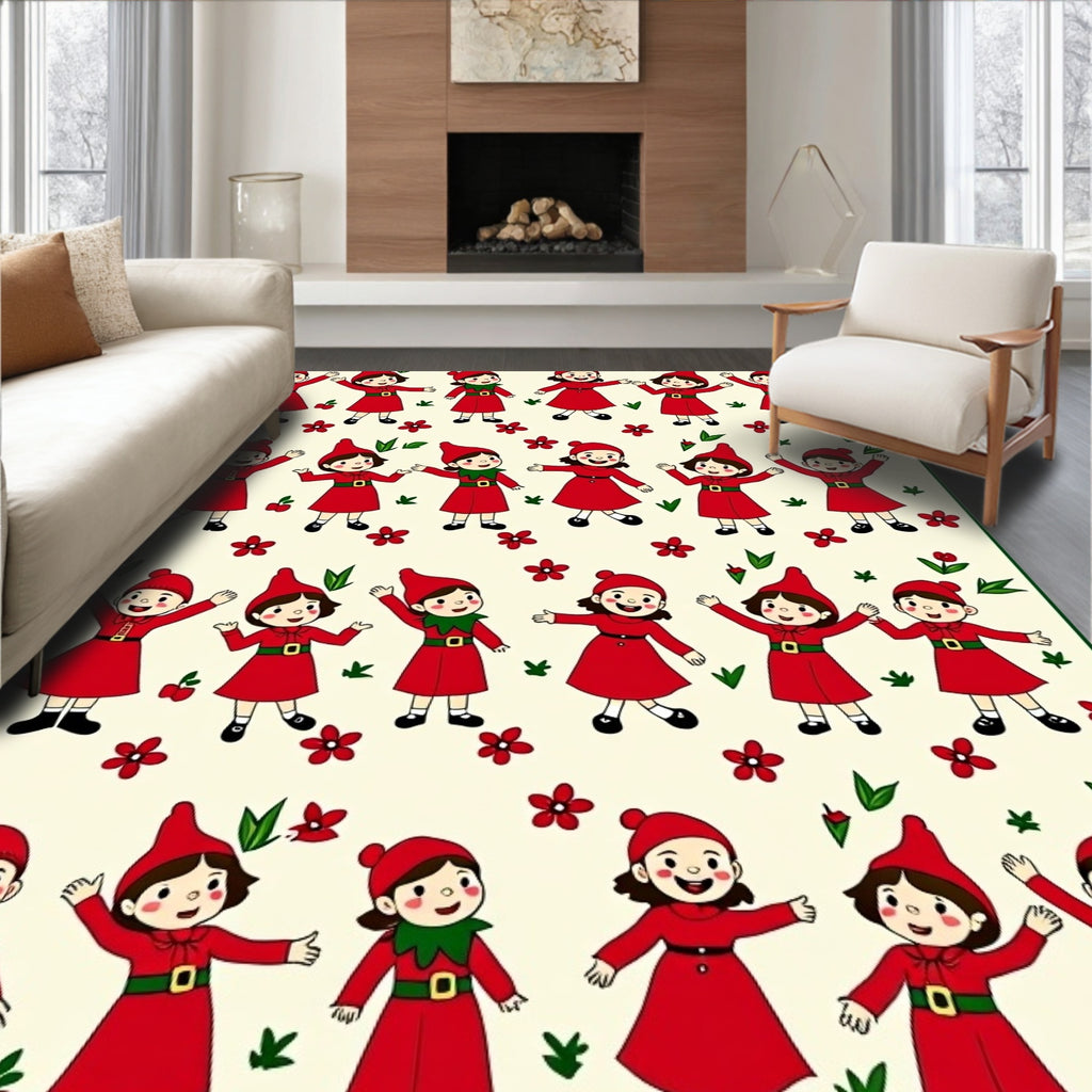 Red Gnomes Festive Floral Scatter Rug