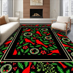 Red Cardinal Holly Berry Wreath Rug