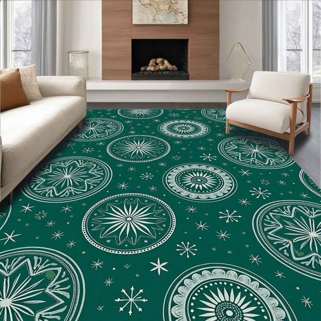 Emerald Green Circular Starburst Medallion Rug