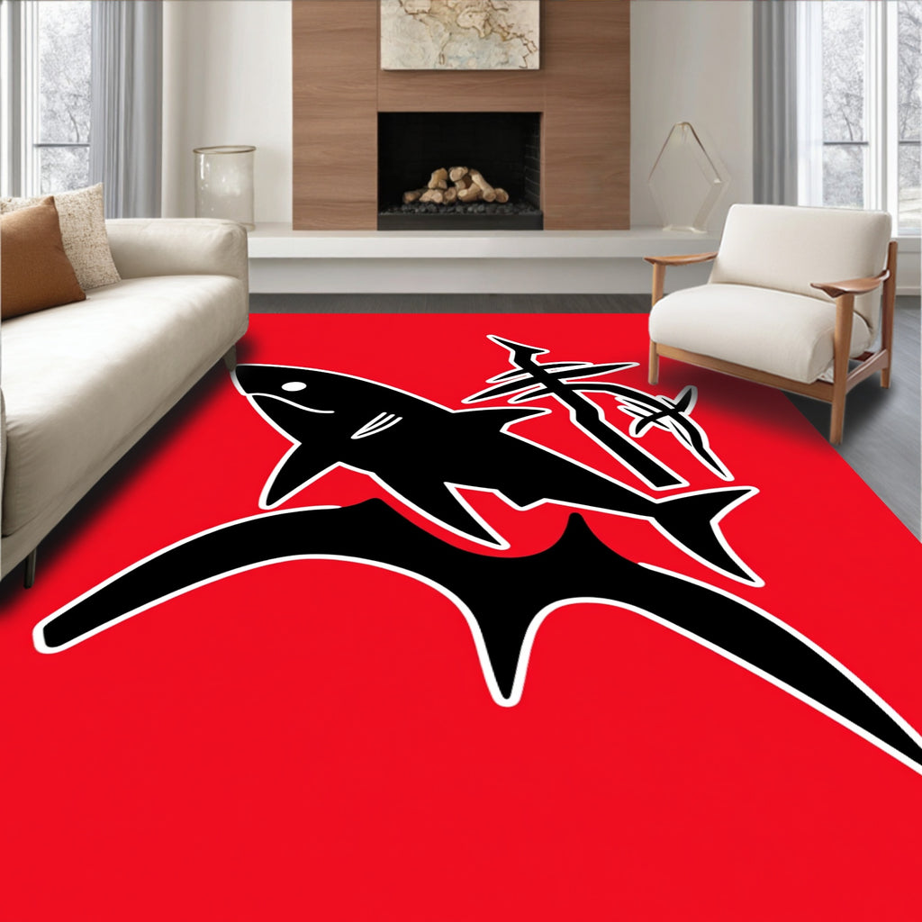 Bold Red Shark Oceanic Silhouette Rug