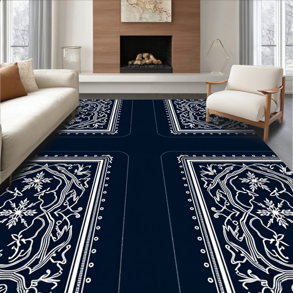 Classic Indigo White Medallion Floral Rug