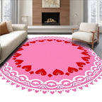 Pink Red Heart Lace Round Rug