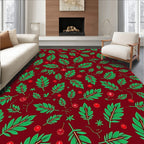 Deep Red Leafy Berry Branch Rug