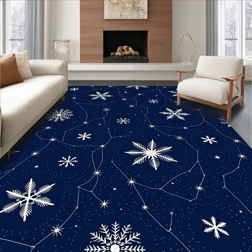 Deep Blue Snowflake Constellation Radiance Rug