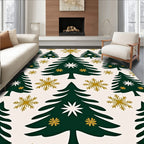 Forest Green Christmas Trees Snowflakes Design Rug
