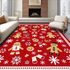 Festive Red Gingerbread Snowflakes Rug