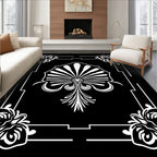 Art Deco Black White Floral Fan Rug