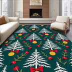 White Pine Tree Christmas Red Bow Rug