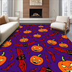 Spooky Orange Pumpkin Bat Collage Rug