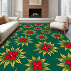 Emerald Green Red Yellow Floral Scatter Rug