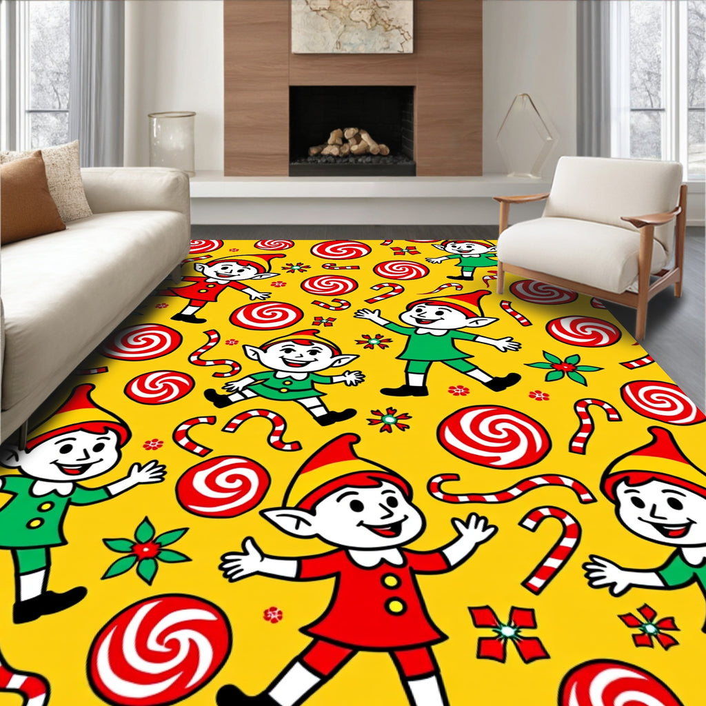 Christmas Elves Candy Cane Swirls Rug
