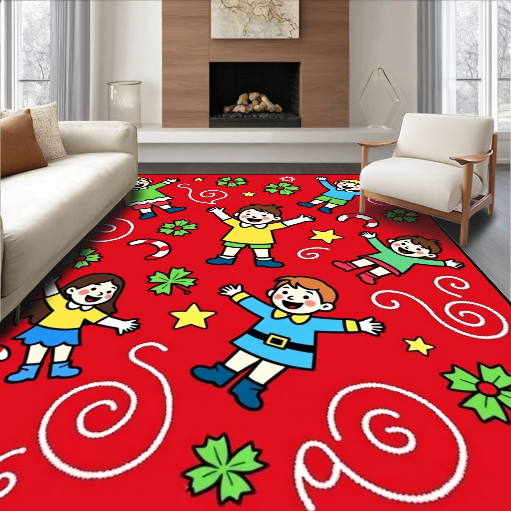 Jolly Kids Christmas Swirls Festive Rug