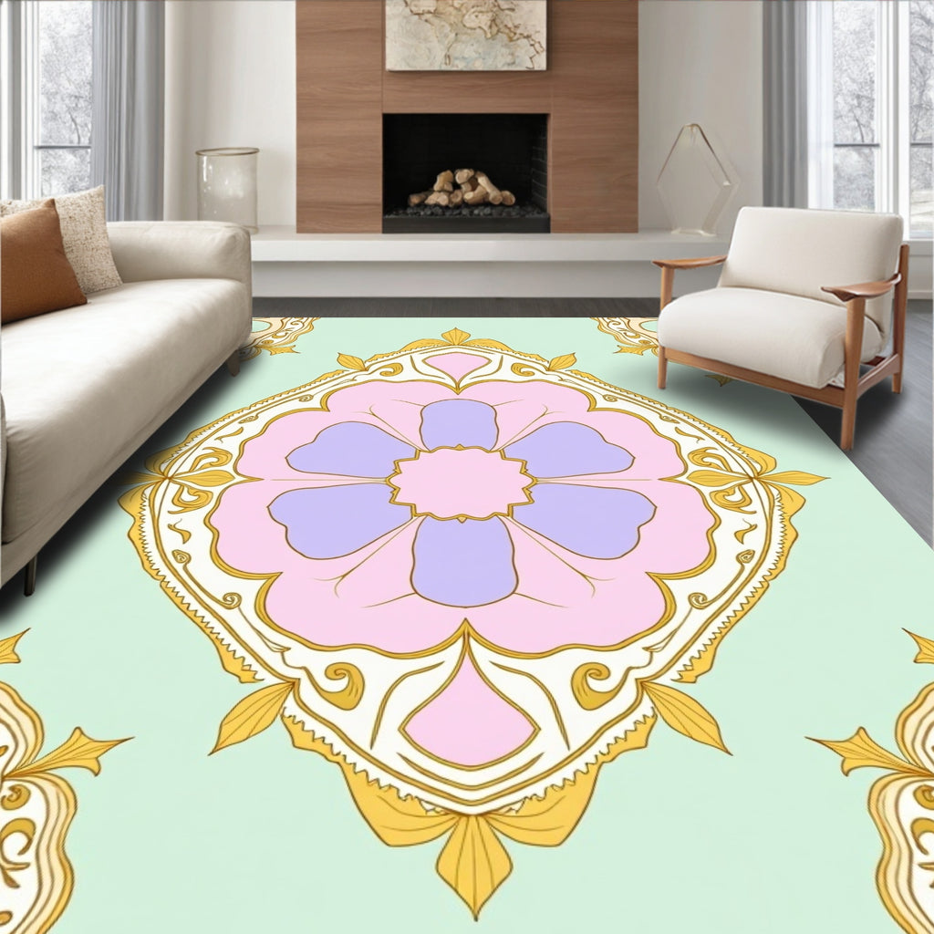 Pastel Floral Medallion with Gold Filigree Rug