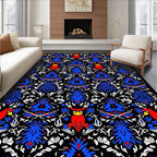 Red Cardinal Blue Floral Symmetry Rug