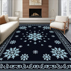 Navy Blue Snowflake Winter Ice Rug
