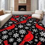Red Cardinal Snowflakes Black Background Rug