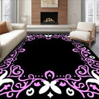 Pink White Floral Scrollwork Border Rug