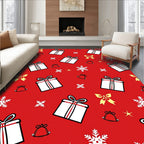 Red Holiday Gift Bows Snowflakes Bell Rug