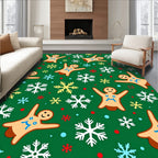 Festive Gingerbread Snowflakes Green Rug