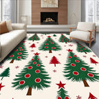 Vintage Green Christmas Trees Red Stars Rug
