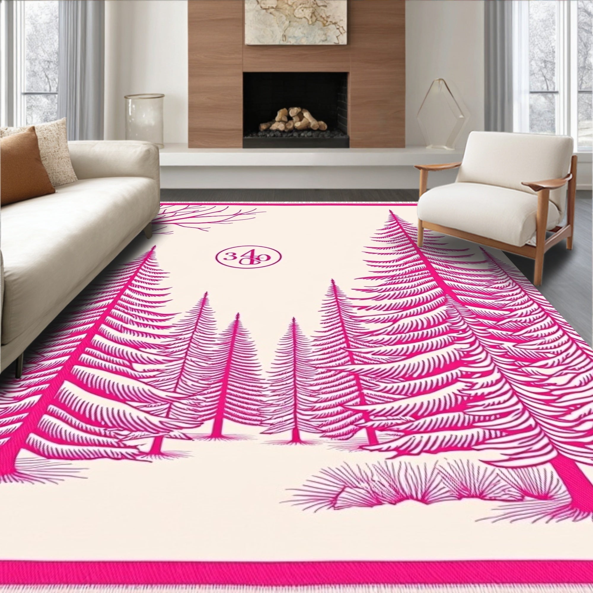 Pink Pine Forest Landscape Rug
