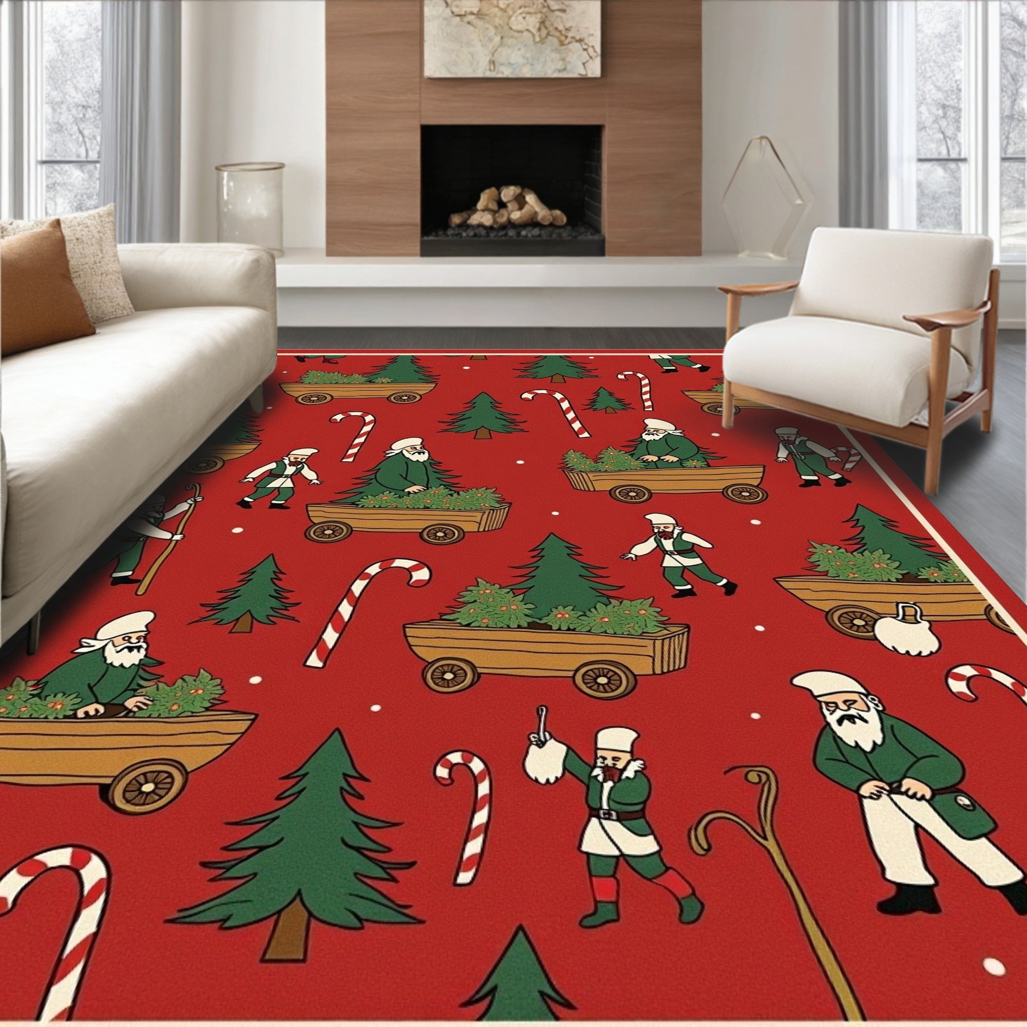 Christmas Trees and Candy Canes Scene Rug