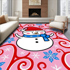 Pink Snowman Red Blue Snowflake Swirls Rug