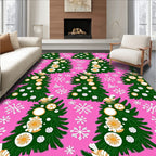 Festive Green Christmas Trees Snowflakes Rug