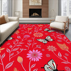 Crimson Butterfly Garden Whimsy Rug