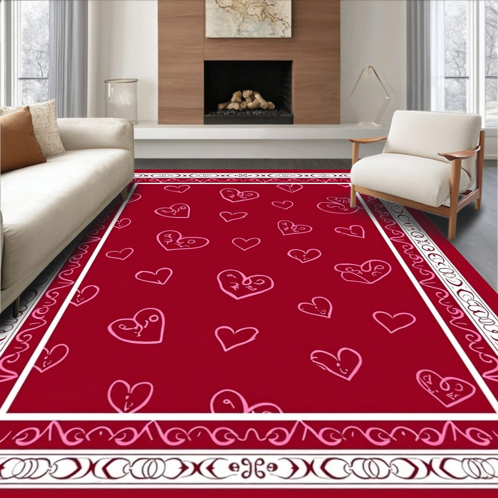Crimson Hearts Whimsical Border Rug