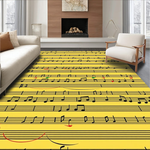 Black Music Notes Yellow Harmony Rug