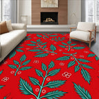 Radiant Red Teal Leafy Branches Rug