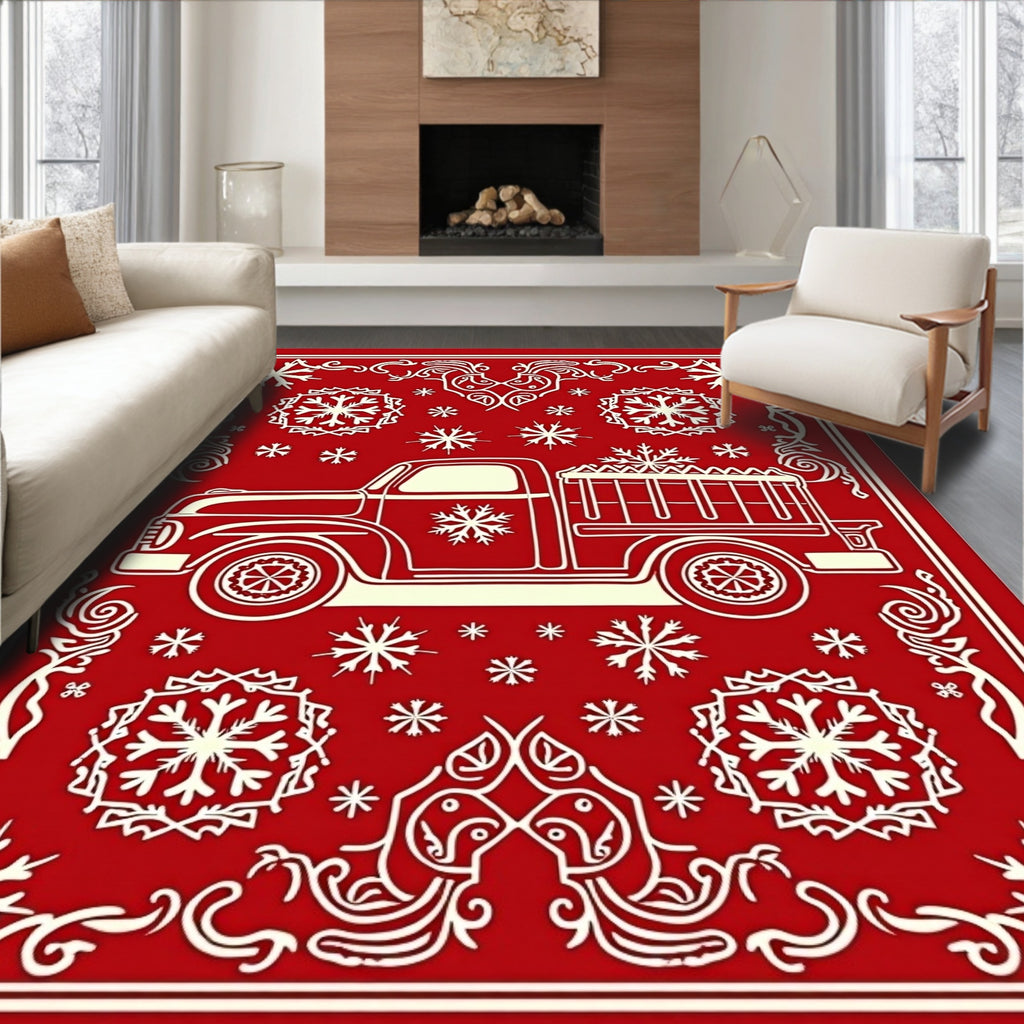 Retro Red Truck Snowflake Medallion Rug