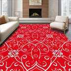 Crimson White Scrolling Floral Medallion Rug