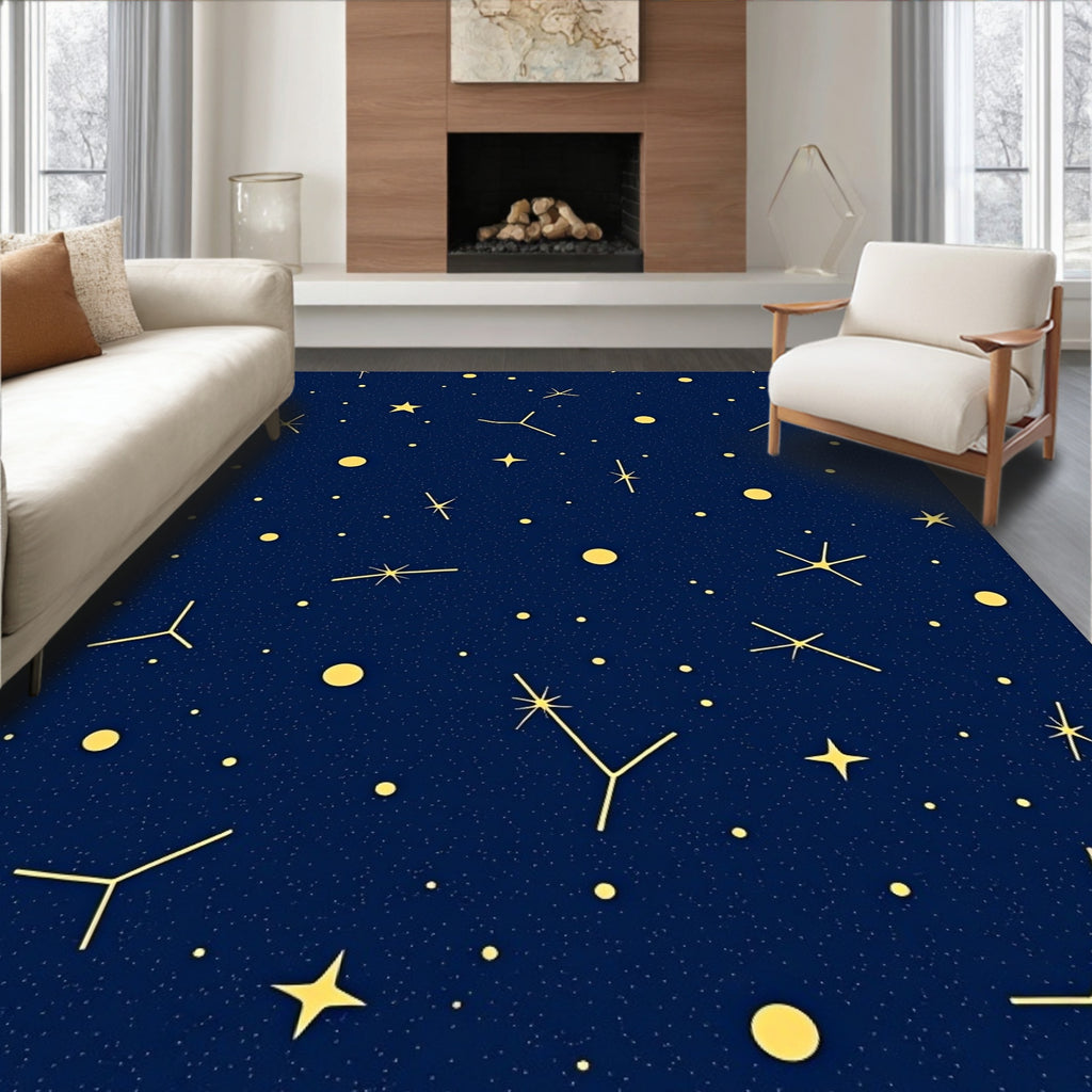 Cosmic Yellow Stars Night Rug