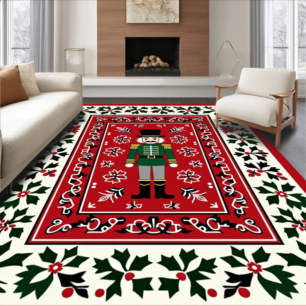 Red Nutcracker Holly Border Rug