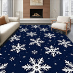 Winter White Snowflake Navy Blue Rug