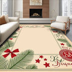 Festive Green Pine Sprigs Red Bows Rug