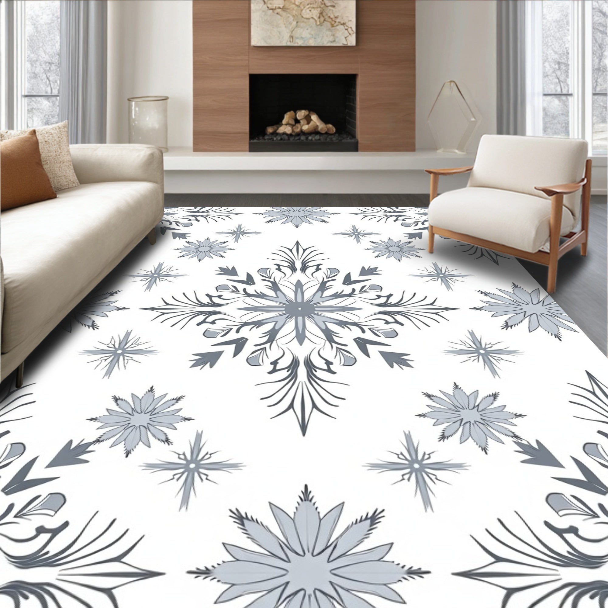 Gray Snowflake Mandala Repeat Rug