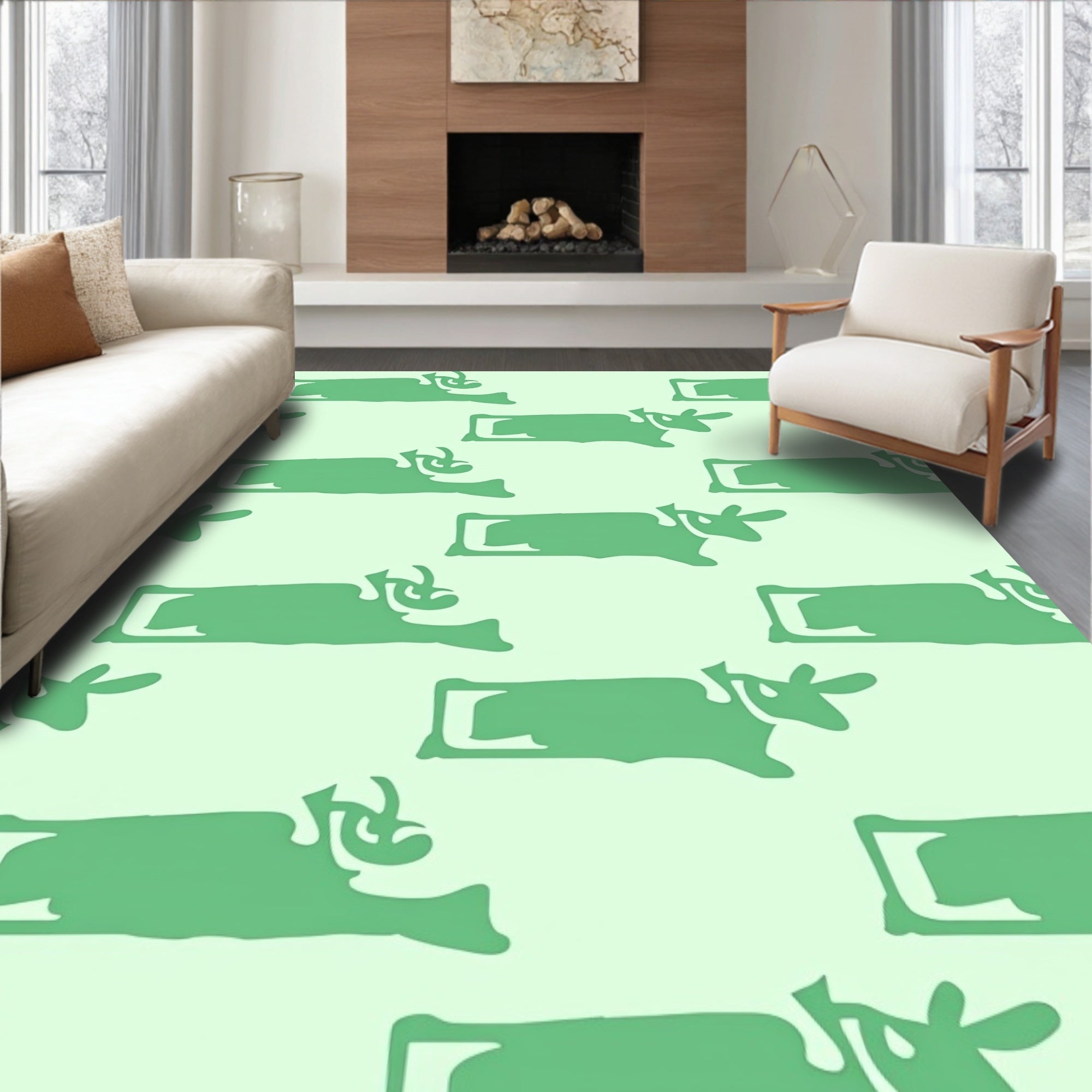 Light Green Abstract Cow Repeat Rug