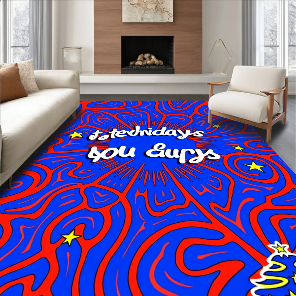 Vibrant Red Blue Psychedelic Starburst Rug